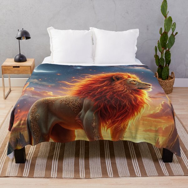 Artikelvorschau, Leo Zodiac Lion with Fiery Mane at Sunset Cliff entworfen und verkauft von Lucid Dream Pixel.