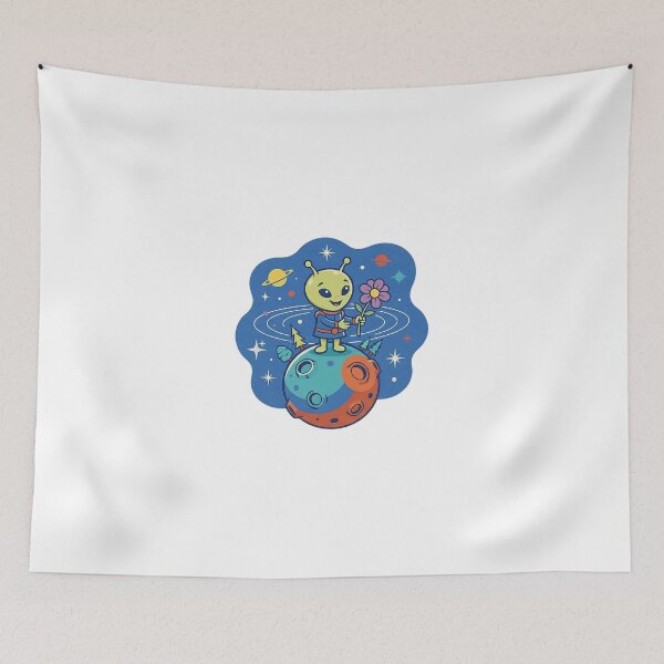 Item preview, Cute Alien With Flower - Kawaii Space & Sci-Fi Art designed and sold by The Red Lime.