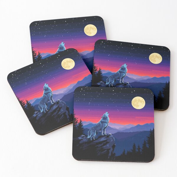 Item preview, Howling Wolf Full Moon Mountain Wilderness Sunset designed and sold by Form & Fauna.