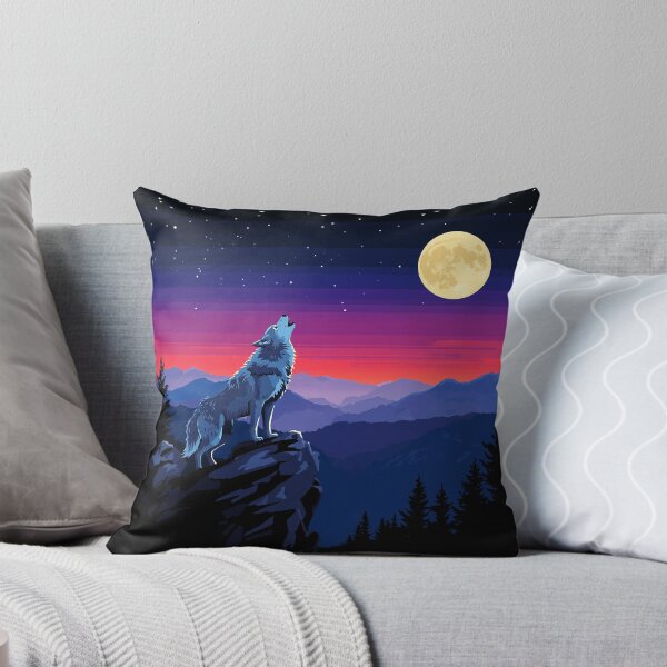 Item preview, Howling Wolf Full Moon Mountain Wilderness Sunset designed and sold by Form & Fauna.