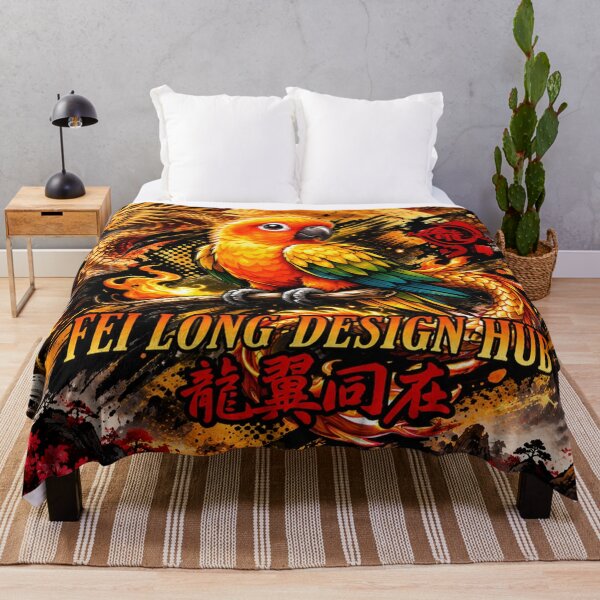 Aperçu de l'œuvre Centre de design Fei Long, Conure solaire du Dragon d'or, Fantaisie chinoise créée et vendue par Fei Long Design Hub.