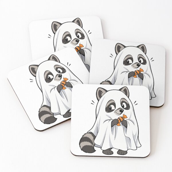 Item preview, Raccoon in Bedsheet Ghost Costume Holding Candy designed and sold by bwanaboards.