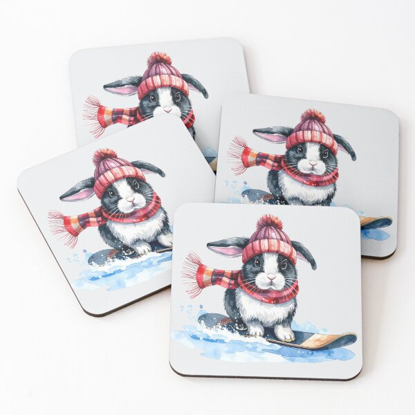 Item preview, Black and white Holland lop winter hare on a snowboard designed and sold by LiskoDesign.