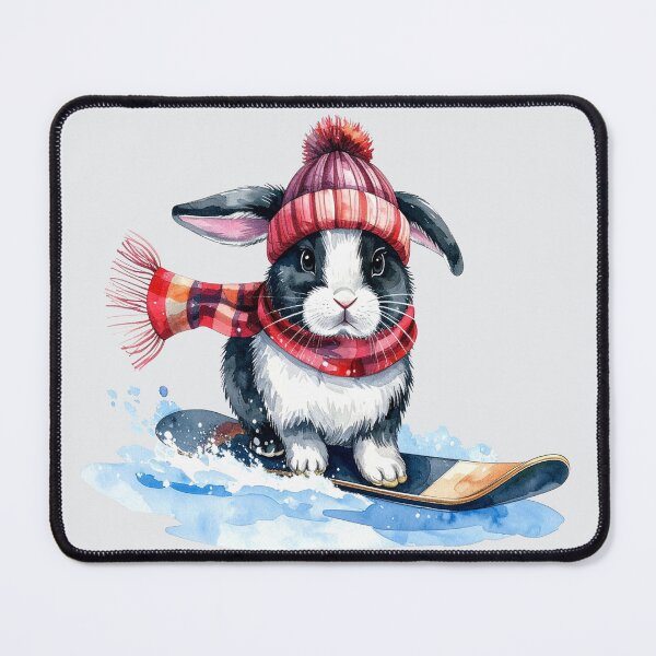 Item preview, Black and white Holland lop winter hare on a snowboard designed and sold by LiskoDesign.