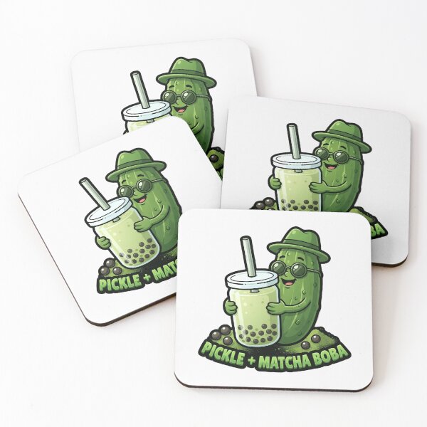 Item preview, Pickle + Matcha Boba – Funny Cute Pickle Character designed and sold by Basma Designs | Retro, Kawaii Shirts & Stickers.