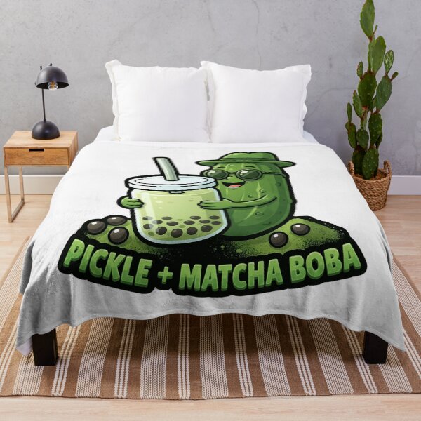 Item preview, Pickle + Matcha Boba – Funny Cute Pickle Character designed and sold by Basma Designs | Retro, Kawaii Shirts & Stickers.