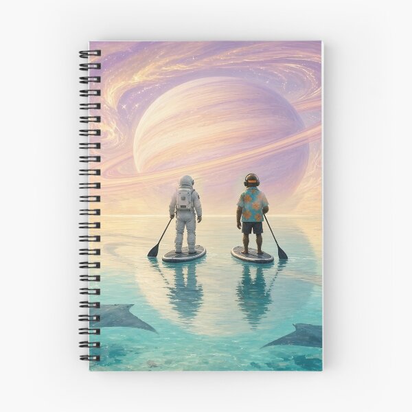 Item preview, Dawn Paddle - DJ Seldon and an Astronaut Paddleboarding Beneath a Giant Ringed Planet designed and sold by KGOart.