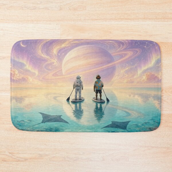 Item preview, Dawn Paddle - DJ Seldon and an Astronaut Paddleboarding Beneath a Giant Ringed Planet designed and sold by KGOart.