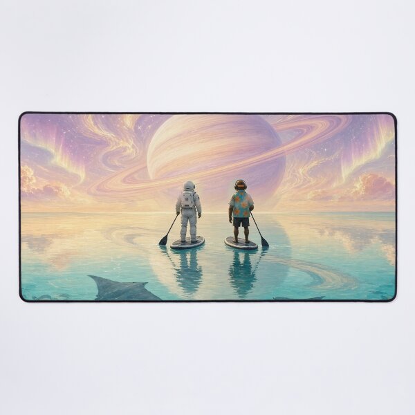 Item preview, Dawn Paddle - DJ Seldon and an Astronaut Paddleboarding Beneath a Giant Ringed Planet designed and sold by KGOart.