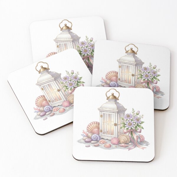 Item preview, Coastal Lantern Watercolor Design | Seashells, Passion Flowers & Beach Cottage Charm designed and sold by HelgaCraftery.