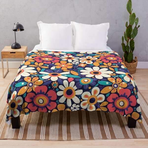 Item preview, Retro 70s Indigo Orange and Teal Floral Pattern designed and sold by Alfredus.