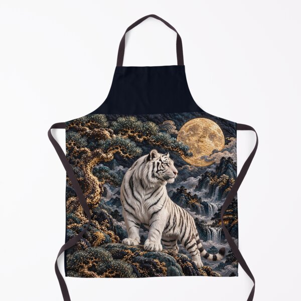 Aperçu de l'œuvre White Tiger Under Golden Full Moon – Chinese Landscape Wildlife Art créée et vendue par ManJiangHong.