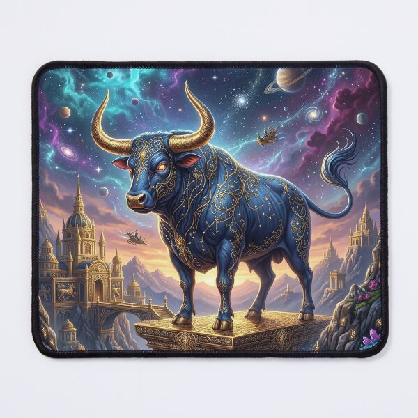 Item preview, Taurus Zodiac Bull on Golden Pedestal Above a Fantasy City designed and sold by Lucid Dream Pixel.