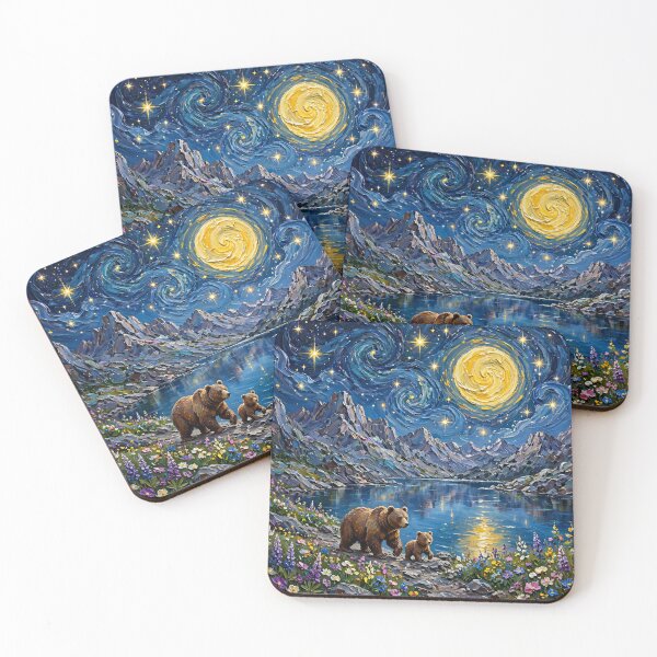 Item preview, Mama Bear And Cub Under Swirly Moon designed and sold by ThePrintArt.