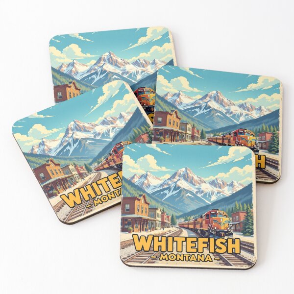 Item preview, Whitefish Montana – Vintage Railroad Mountain Town Travel Poster designed and sold by LSVart.