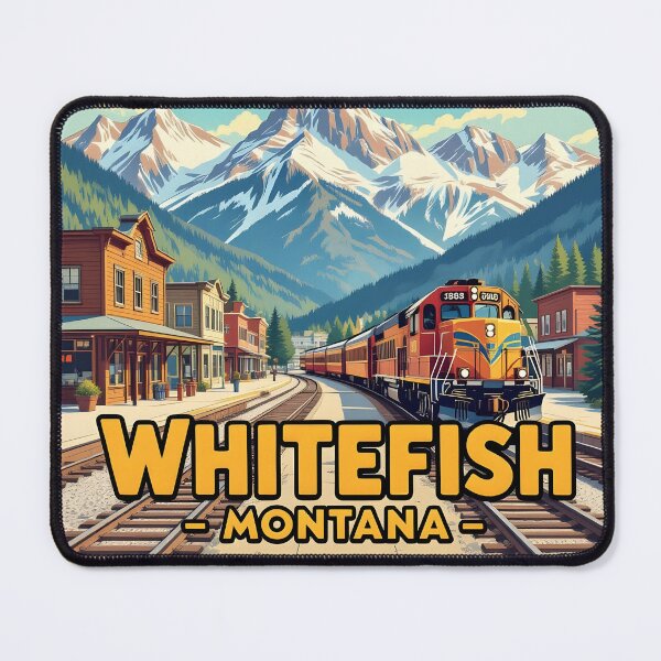 Item preview, Whitefish Montana – Vintage Railroad Mountain Town Travel Poster designed and sold by LSVart.