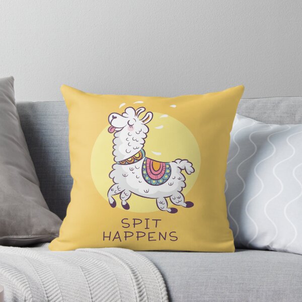 'Spit Happens' Cute Alpaca design Throw Pillow