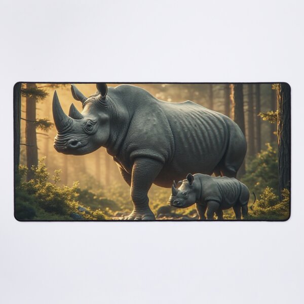 Item preview, Majestic Rhinoceros Mother and Baby Cub Pine Forest Art designed and sold by AWADHESH  CHAURASIA.