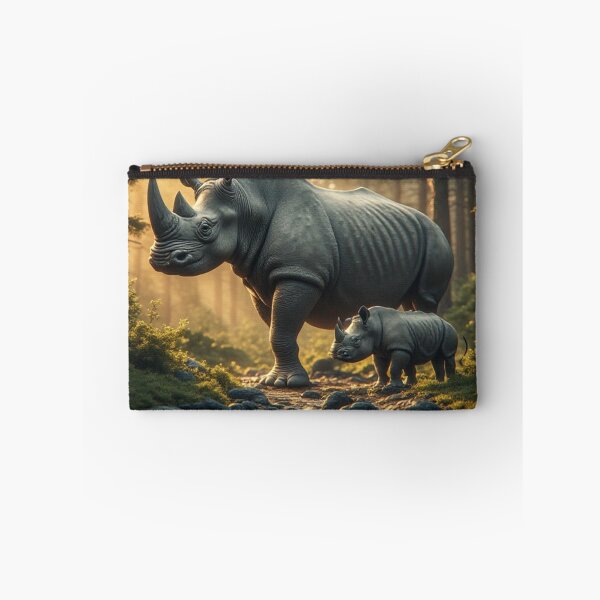 Item preview, Majestic Rhinoceros Mother and Baby Cub Pine Forest Art designed and sold by AWADHESH  CHAURASIA.