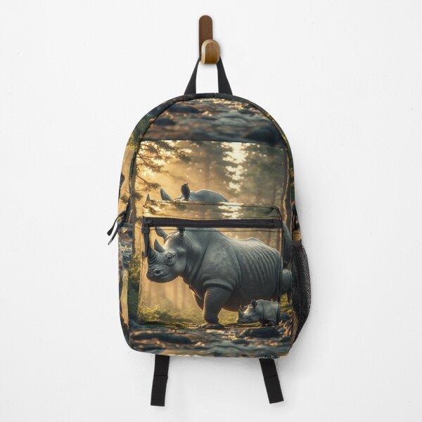 Item preview, Majestic Rhinoceros Mother and Baby Cub Pine Forest Art designed and sold by AWADHESH CHAURASIA.