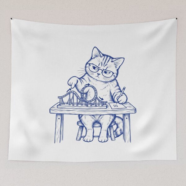 Item preview, A Studious Cat Plans a Roller Coaster designed and sold by elderberry.