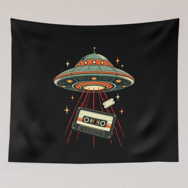 Item preview, 80s Retro UFO Beaming Up a Music Cassette designed and sold by elderberry.