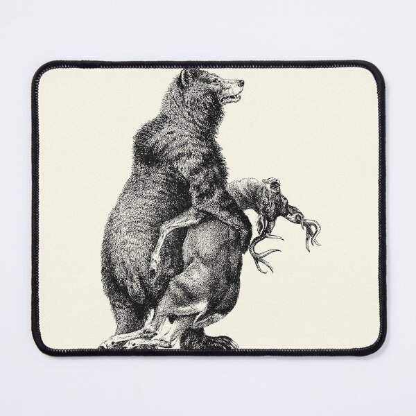 Item preview, Grizzly Bear and Elk, Engraving from Amerika: Eine Allgemeine Landeskunde, Wilhelm Sievers, 1894 designed and sold by Exhumed Archives.