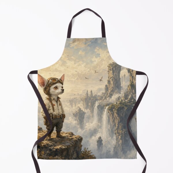 Item preview, Skyward Explorer - Joshi the White Chihuahua, the explorer with his airship above the falls designed and sold by KGOart.
