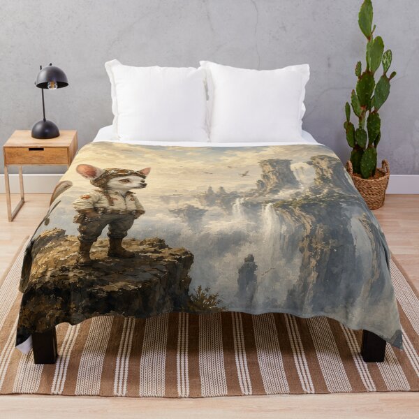 Item preview, Skyward Explorer - Joshi the White Chihuahua, the explorer with his airship above the falls designed and sold by KGOart.