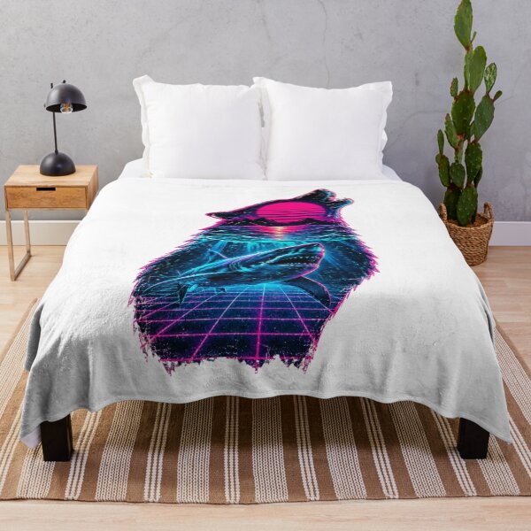 Item preview, Synthwave Wolf Shark Silhouette Neon Sunset designed and sold by DariaOltes.