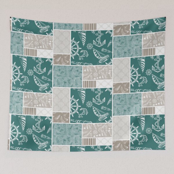 Item preview, Driftwood and Bluegreen Quilt Design Nautical Charcoal Sketches Collection- Features Netting, Stripes, Nautical Items, and Lighthouse Designs designed and sold by PD-Coastal.