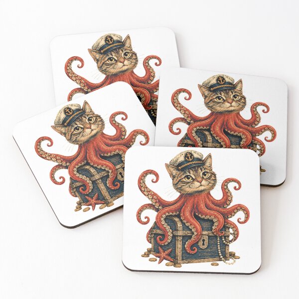 Item preview, Octopus Cat Nautical Treasure Vintage Illustration designed and sold by DariaOltes.
