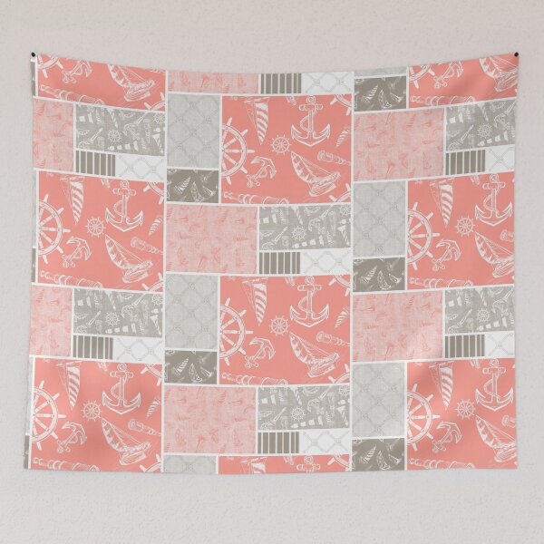 Item preview, Driftwood and Coral Quilt Design Nautical Charcoal Sketches Collection- Features Netting, Stripes, Nautical Items, and Lighthouse Designs designed and sold by PD-Coastal.