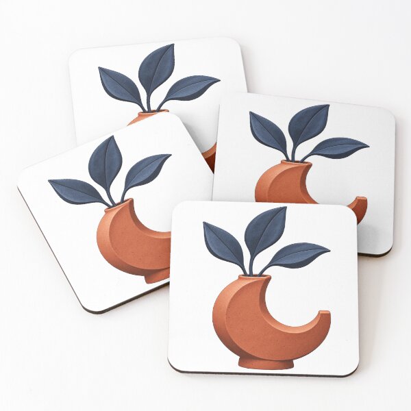 Item preview, Terracotta Crescent Moon Vase Navy Leaves Ceramic Art designed and sold by TeNovaStudio.