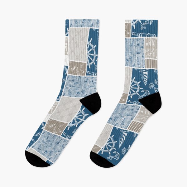 Item preview, Driftwood and Ocean Blue Quilt Design Nautical Charcoal Sketches Collection- Features Netting, Stripes, Nautical Items, and Lighthouse Designs designed and sold by PD-Coastal.