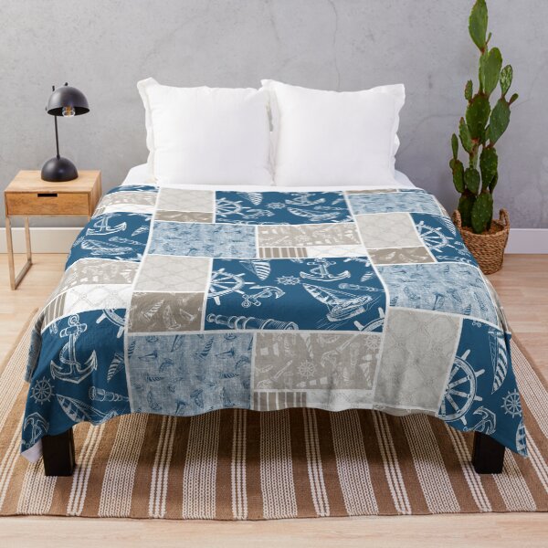 Item preview, Driftwood and Ocean Blue Quilt Design Nautical Charcoal Sketches Collection- Features Netting, Stripes, Nautical Items, and Lighthouse Designs designed and sold by PD-Coastal.