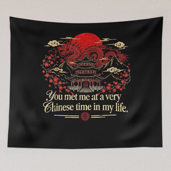 Item preview, You Met Me At A Very Chinese Time Pagoda Dragon Cherry Blossom Scenic T-Shirt designed and sold by slmfams.
