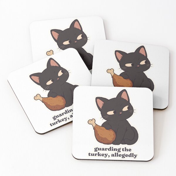 Item preview, Thanksgiving Black Cat Guarding Turkey Allegedly designed and sold by OuqCreations.