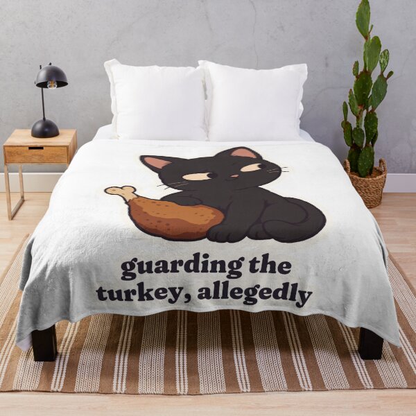 Item preview, Thanksgiving Black Cat Guarding Turkey Allegedly designed and sold by OuqCreations.