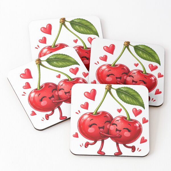 Item preview, Cute Kawaii Hugging Cherries with Hearts designed and sold by TinyWeird.