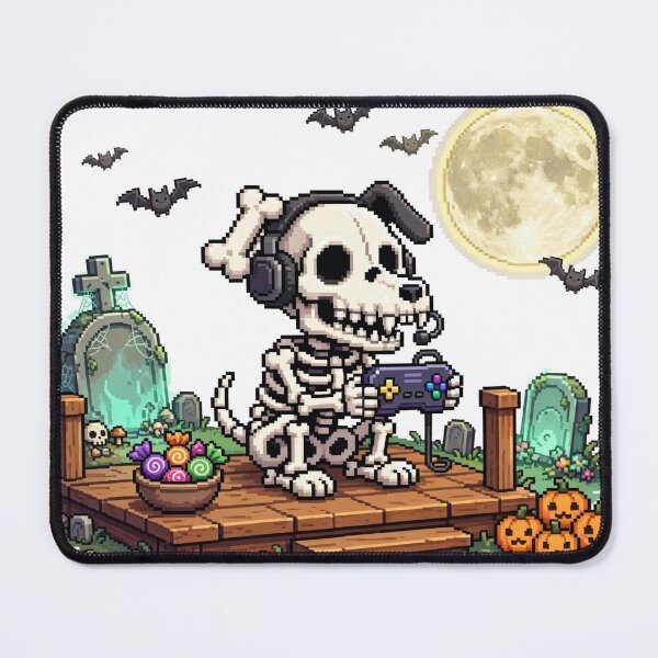 Item preview, Skeleton Dog Gamer Pixel Art Halloween Graveyard Porch designed and sold by Ebodega.
