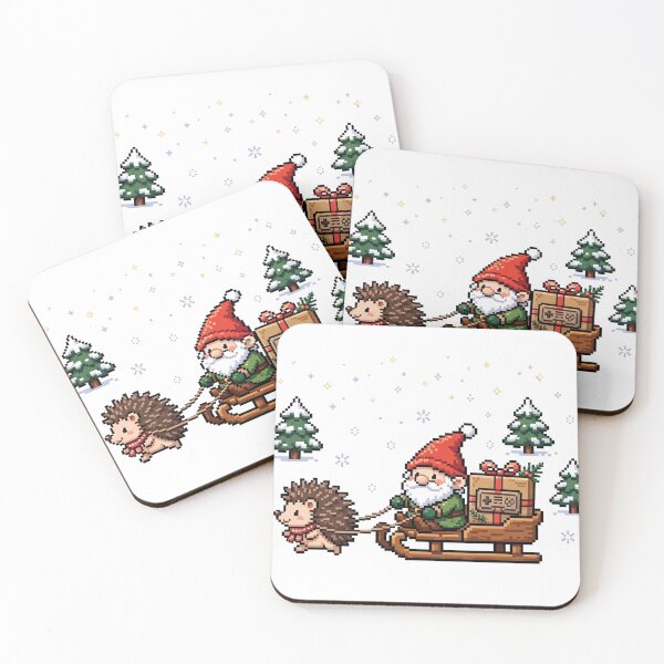 Item preview, Christmas Gnome Sled Hedgehog Pixel Art Holiday designed and sold by Ebodega.