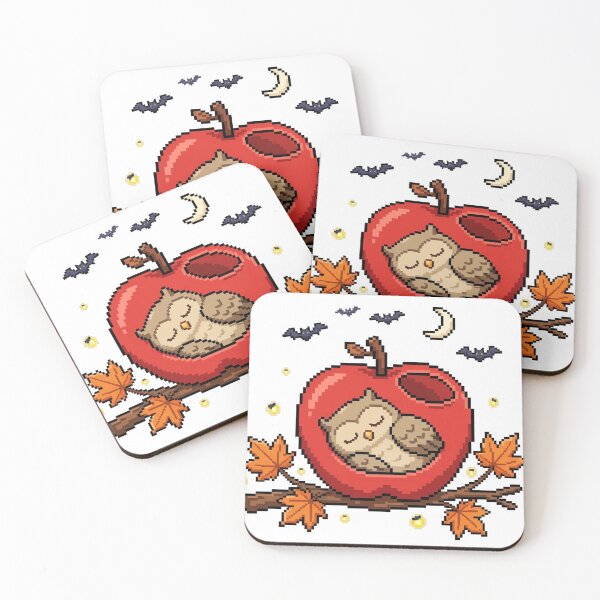 Item preview, Owl Napping in Apple Pixel Art Autumn Halloween designed and sold by Ebodega.