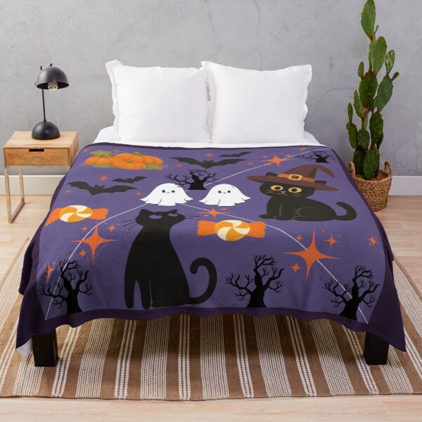 Item preview, Cute Halloween Black Cats Ghosts and Pumpkins Pattern designed and sold by Azurart2.