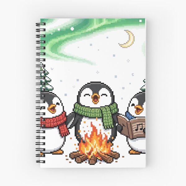 Item preview, Villancicos navideños de pingüinos alrededor de una fogata, arte pixelado navideño designed and sold by Ebodega.