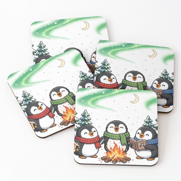 Item preview, Penguin Carolers Campfire Pixel Art Christmas designed and sold by Ebodega.