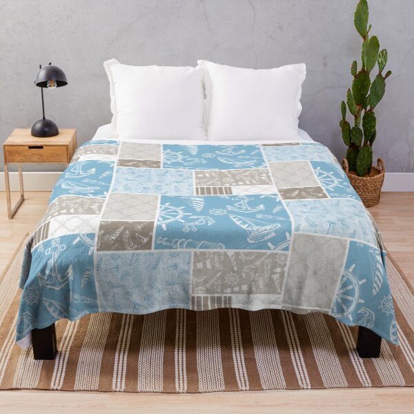 Item preview, Driftwood and Sky Blue Quilt Design Nautical Charcoal Sketches Collection- Features Netting, Stripes, Nautical Items, and Lighthouse Designs designed and sold by PD-Coastal.