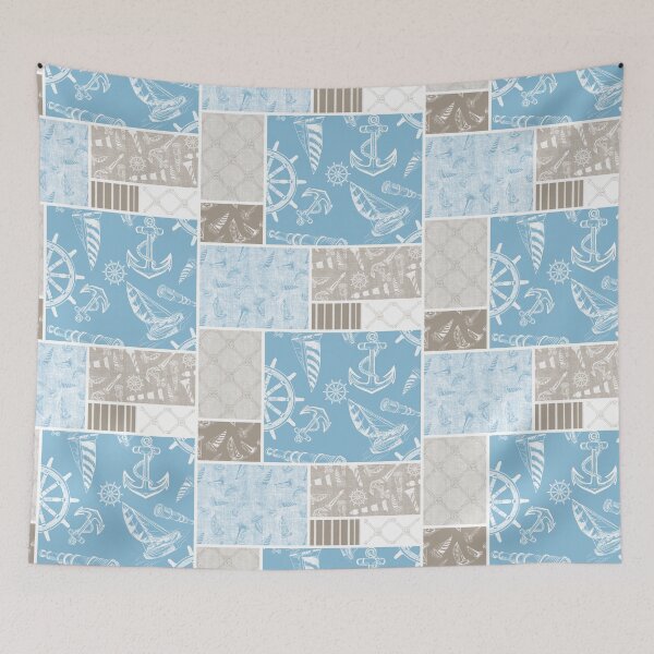 Item preview, Driftwood and Sky Blue Quilt Design Nautical Charcoal Sketches Collection- Features Netting, Stripes, Nautical Items, and Lighthouse Designs designed and sold by PD-Coastal.