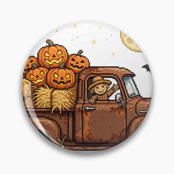 Item preview, Camioneta con forma de calabaza, arte pixelado, cosecha de Halloween designed and sold by Ebodega.
