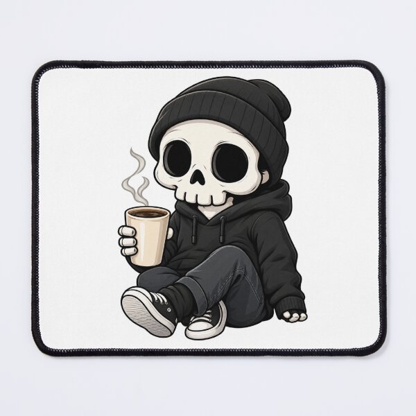 Item preview, Cozy Skeleton Drinking Coffee Cute Goth Beanie Hoodie Art designed and sold by QCena.